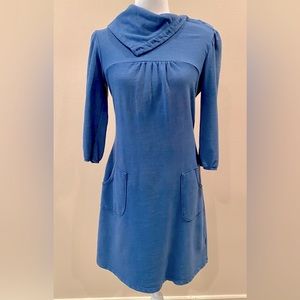 M blue dress mod 60’s fleece fitted winter flare puff sleeve retro mini fall